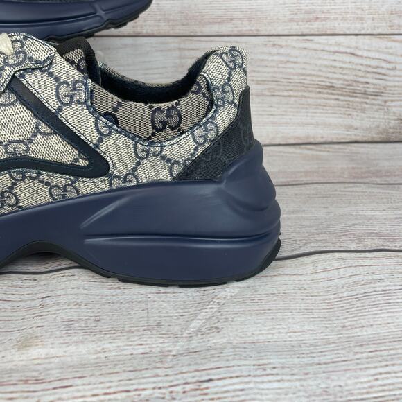 Gucci Rhyton GG Monogram Navy Blue Beige Mens Sz 6G US 6.5 Sneakers - Picture 3 of 16